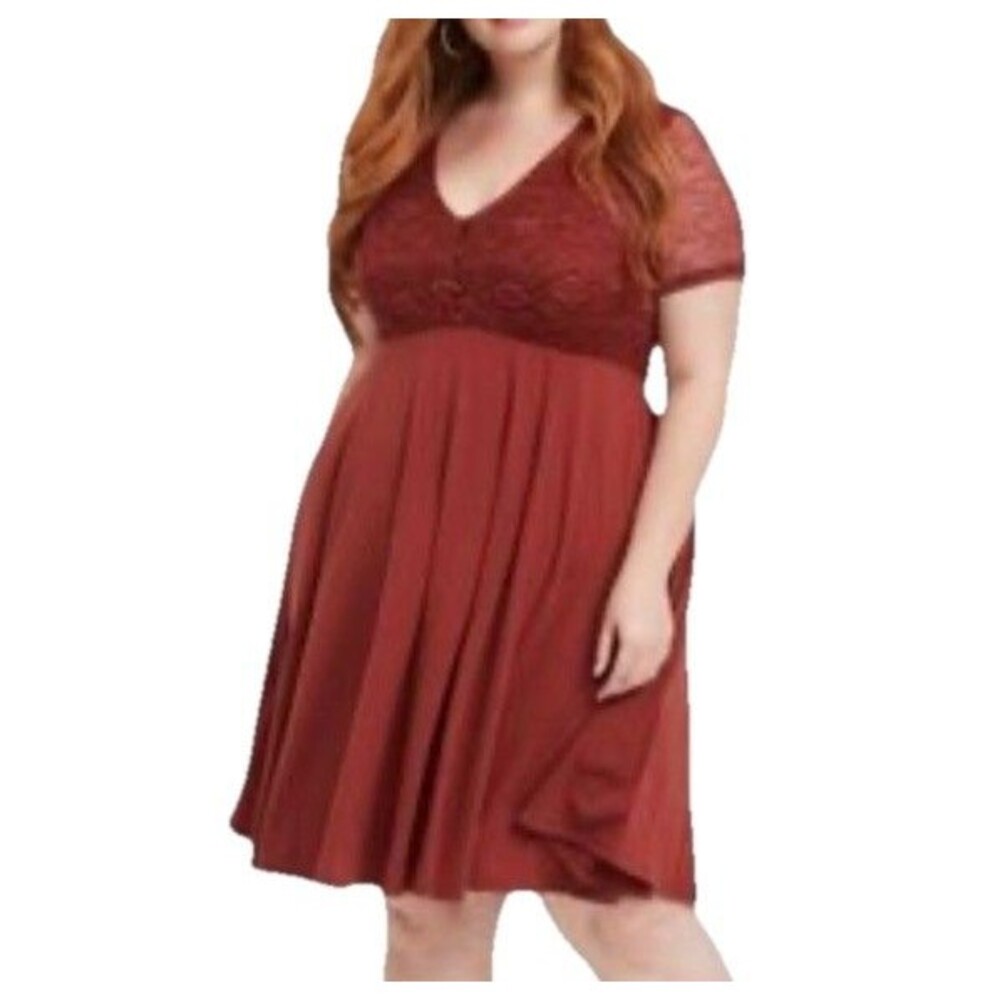 Torrid Knit And Lace Dress Size 1x Rust V Neck Casual
